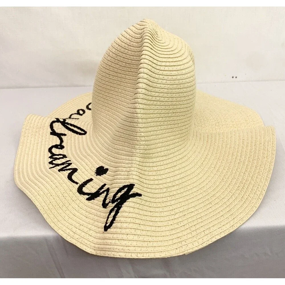 LC Lauren Conrad Beige 100% Paper Sun Hat Wide Brim Church Casual Beach Travel